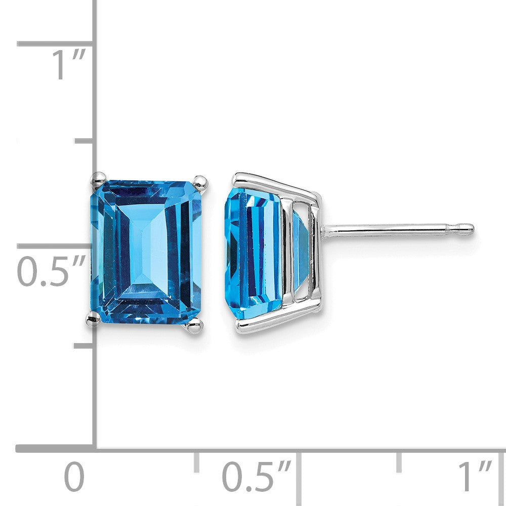 14k White Gold 9x7mm Emerald Cut Blue Topaz Earrings