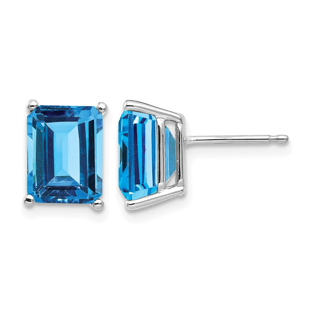 14k White Gold 9x7mm Emerald Cut Blue Topaz Earrings