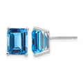14k White Gold 9x7mm Emerald Cut Blue Topaz Earrings