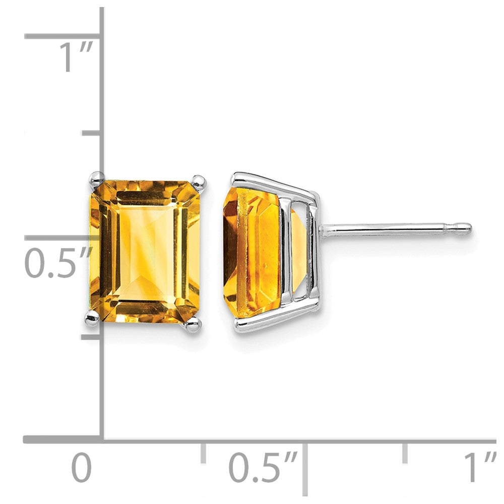 14k White Gold 9x7mm Emerald Cut Citrine Earrings