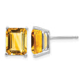 14k White Gold 9x7mm Emerald Cut Citrine Earrings