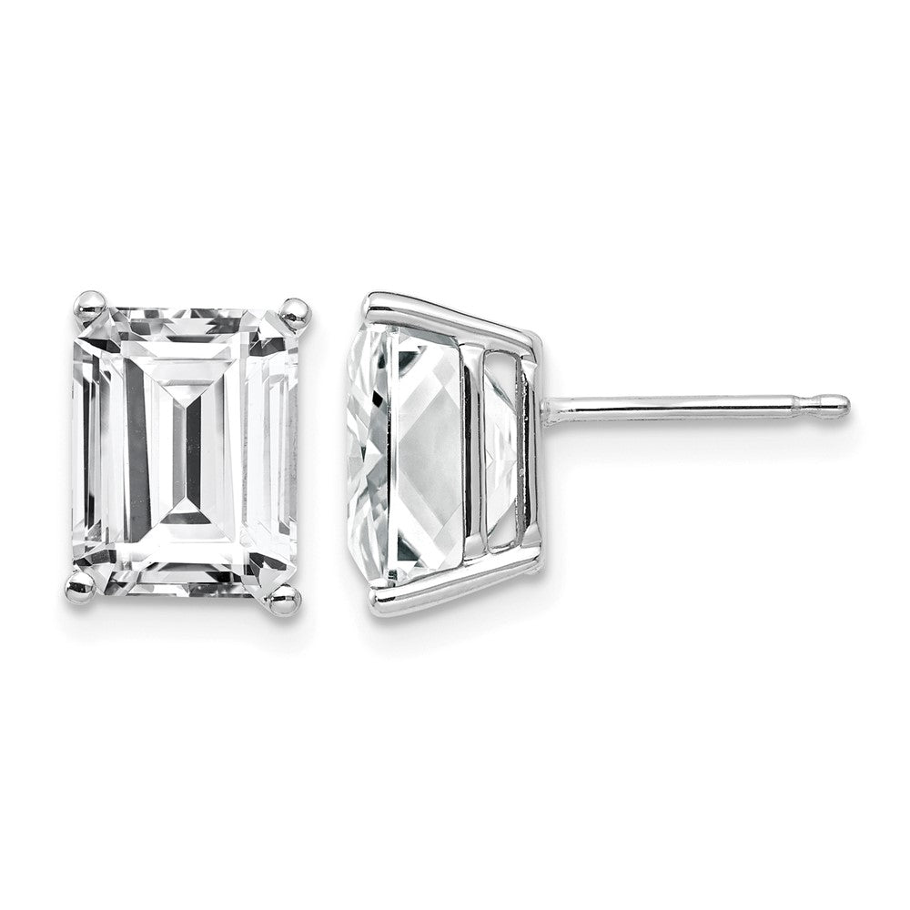 14k White Gold 9x7mm Emerald Cut Cubic Zirconia Earrings