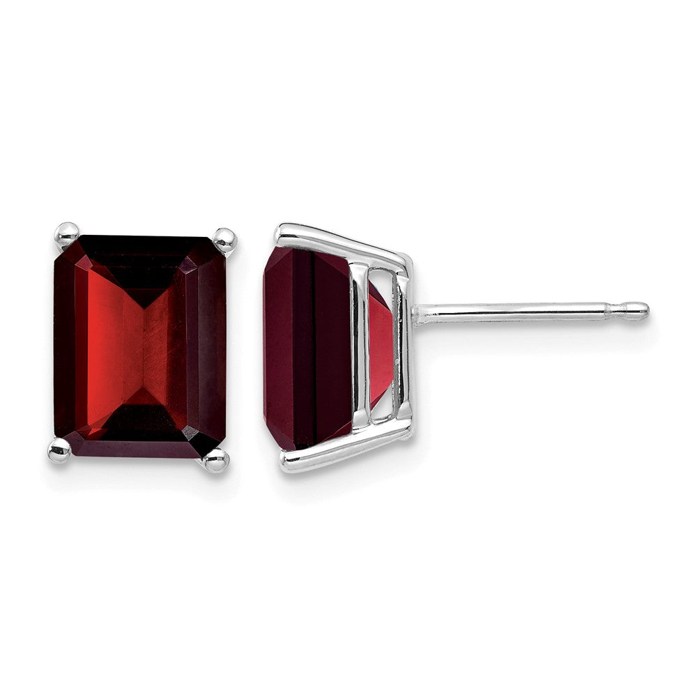14k White Gold 9x7mm Emerald Cut Garnet Earrings