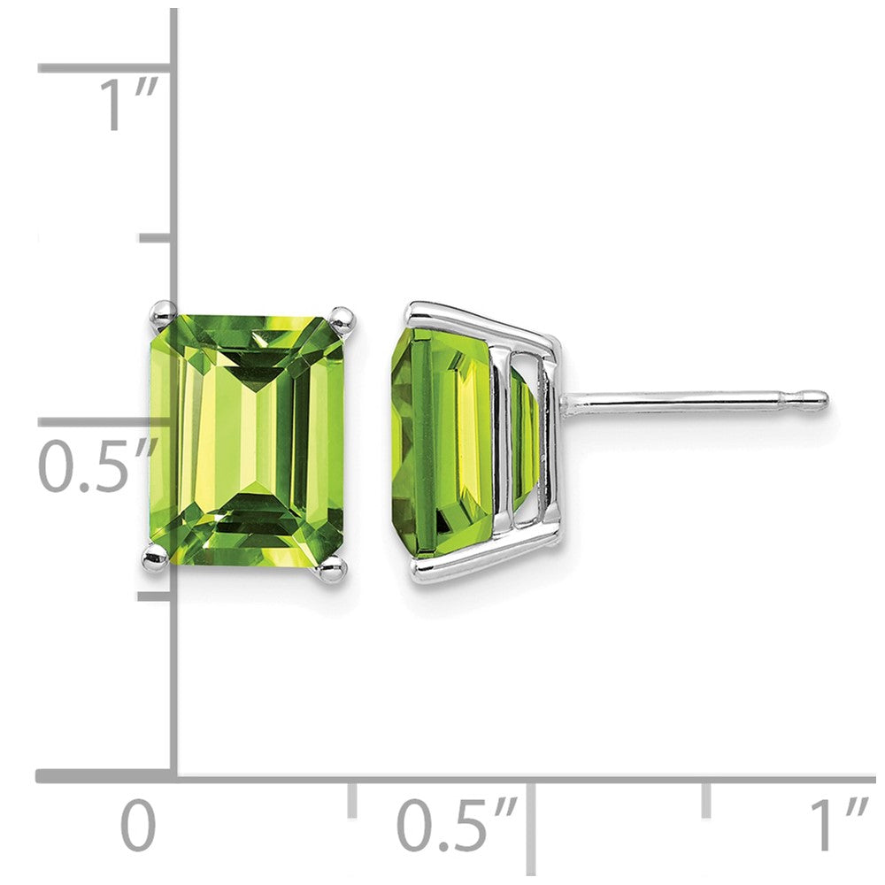 14k White Gold 9x7mm Emerald Cut Peridot Earrings