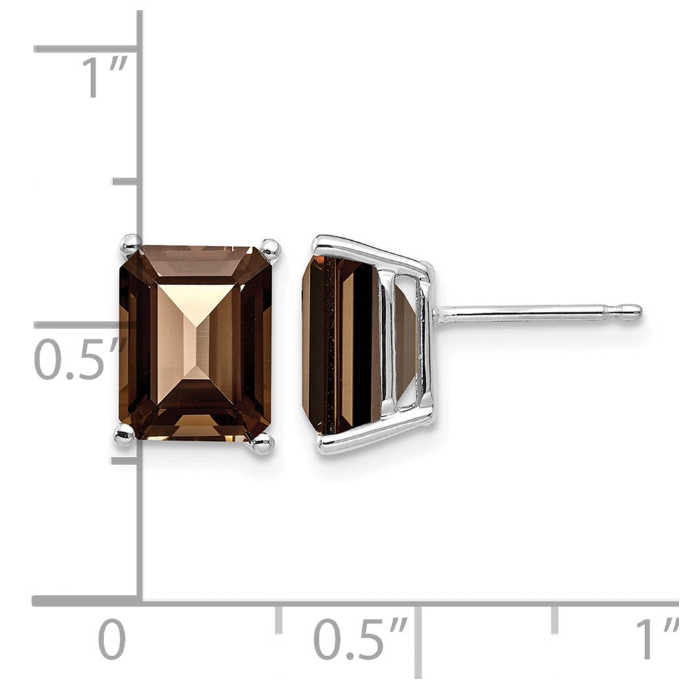 14kw 9x7mm Emerald Smoky Quartz Earrings