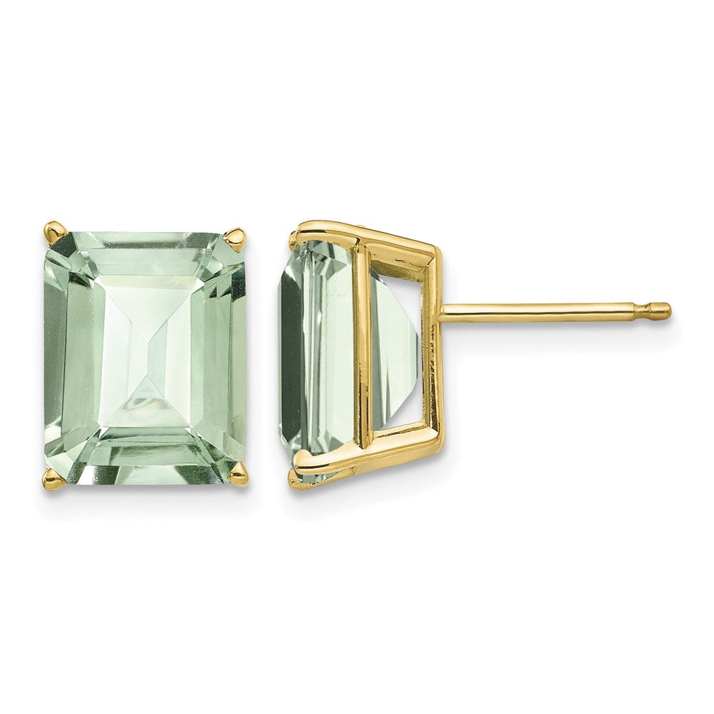 14k 10x8 Emerald-Cut Green Quartz Earrings