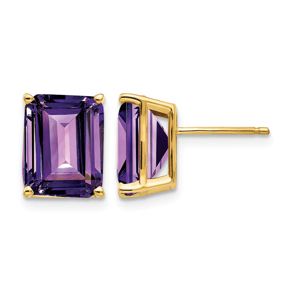 14k 10x8mm Emerald Cut Amethyst Earrings