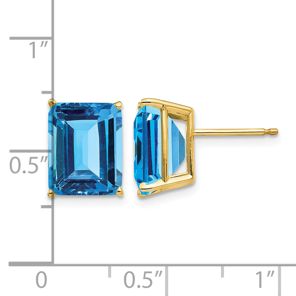 14k 10x8mm Emerald Cut Blue Topaz Earrings