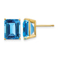 14k 10x8mm Emerald Cut Blue Topaz Earrings