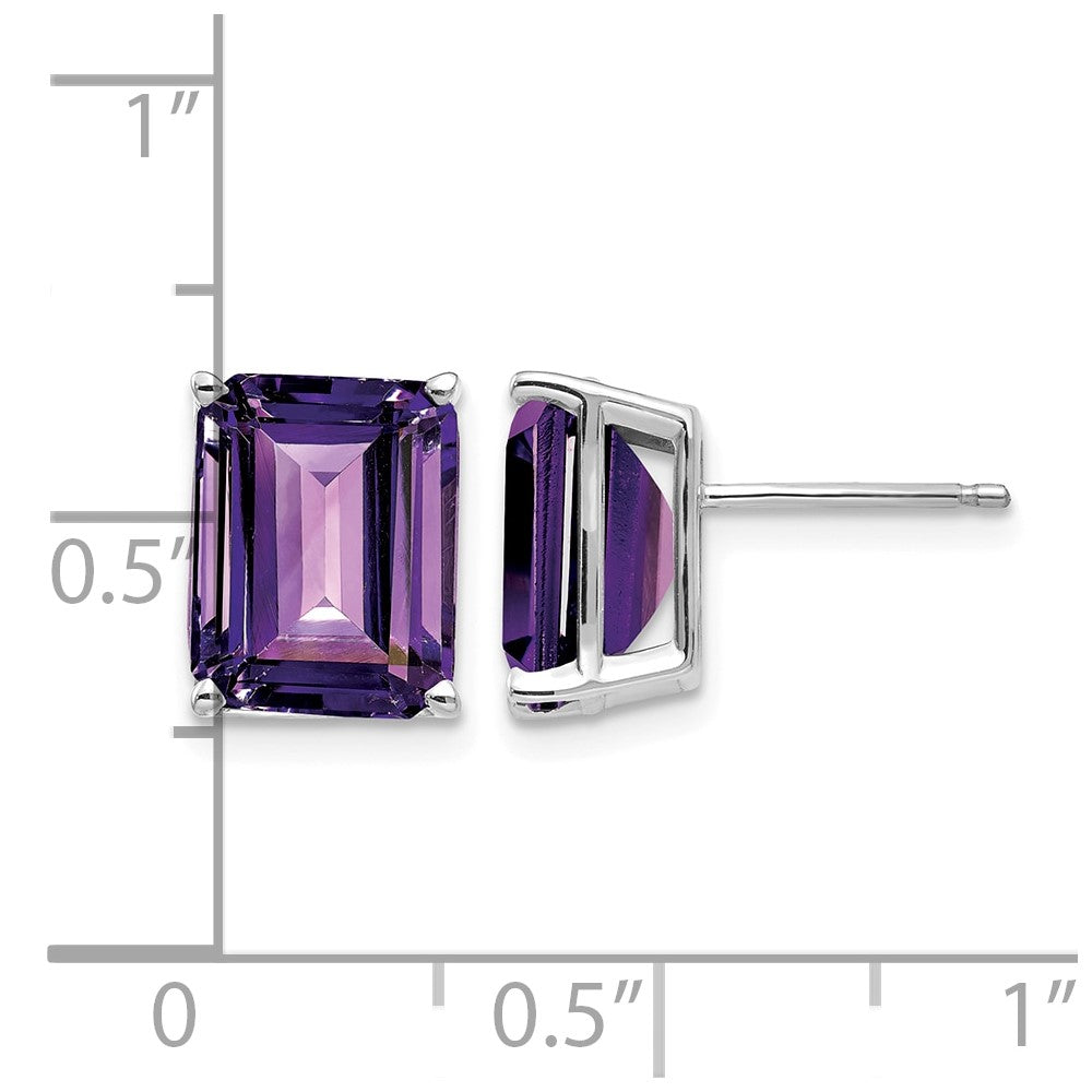 14k White Gold 10x8 Emerald Cut Amethyst Stud Earrings