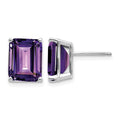 14k White Gold 10x8 Emerald Cut Amethyst Stud Earrings