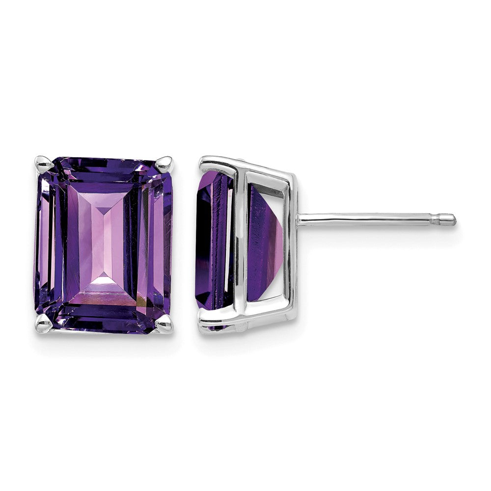 14k White Gold 10x8 Emerald Cut Amethyst Stud Earrings