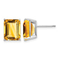 14k White Gold 10x8 Emerald Cut Citrine Stud Earrings