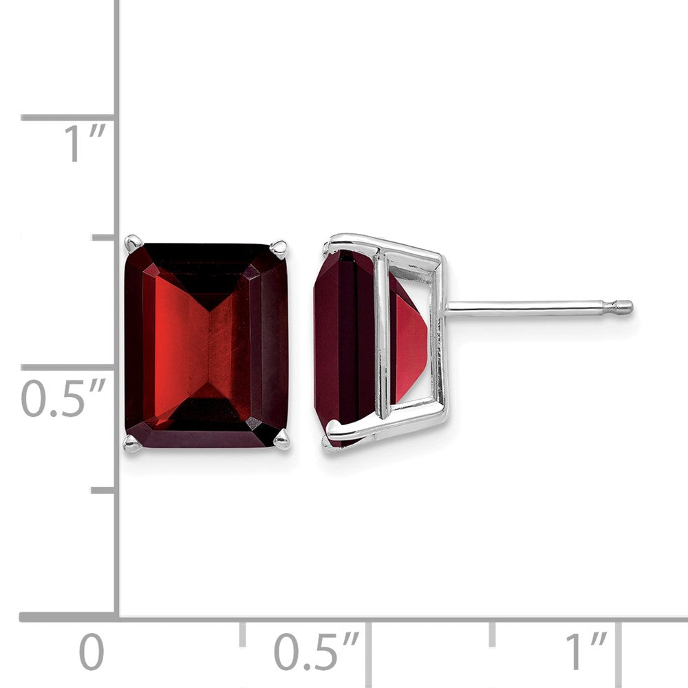 14k White Gold 10x8 Emerald Cut Garnet Stud Earrings