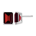 14k White Gold 10x8 Emerald Cut Garnet Stud Earrings