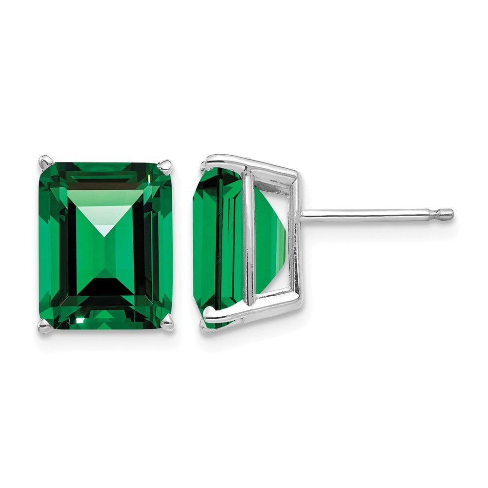 14k White Gold 10x8 Emerald Cut Mount St. Helens Stud Earrings