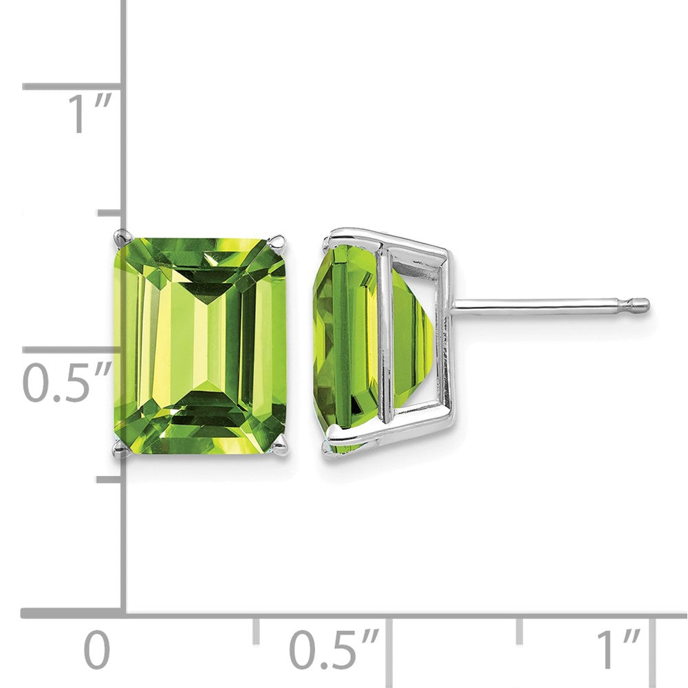 14k White Gold 10x8mm Emerald Cut Peridot Earrings