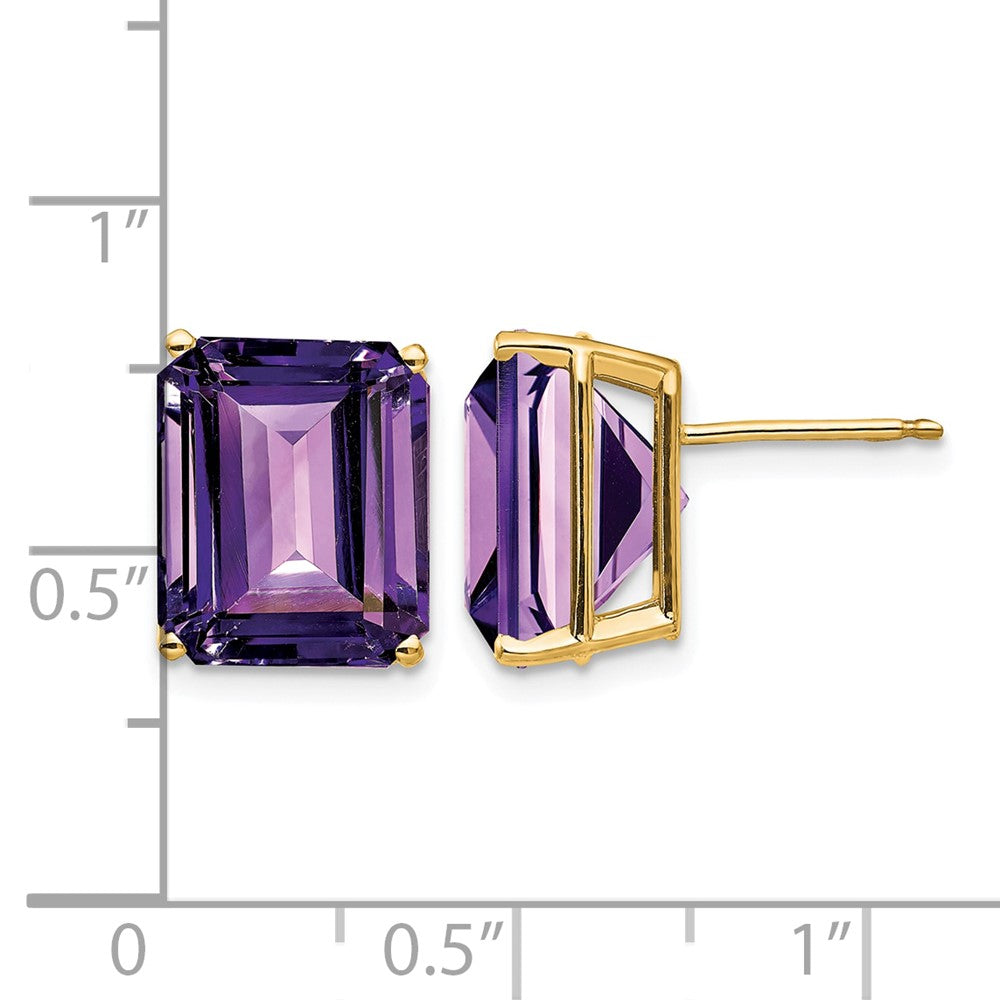 14k 12x10mm Emerald Cut Amethyst Earrings