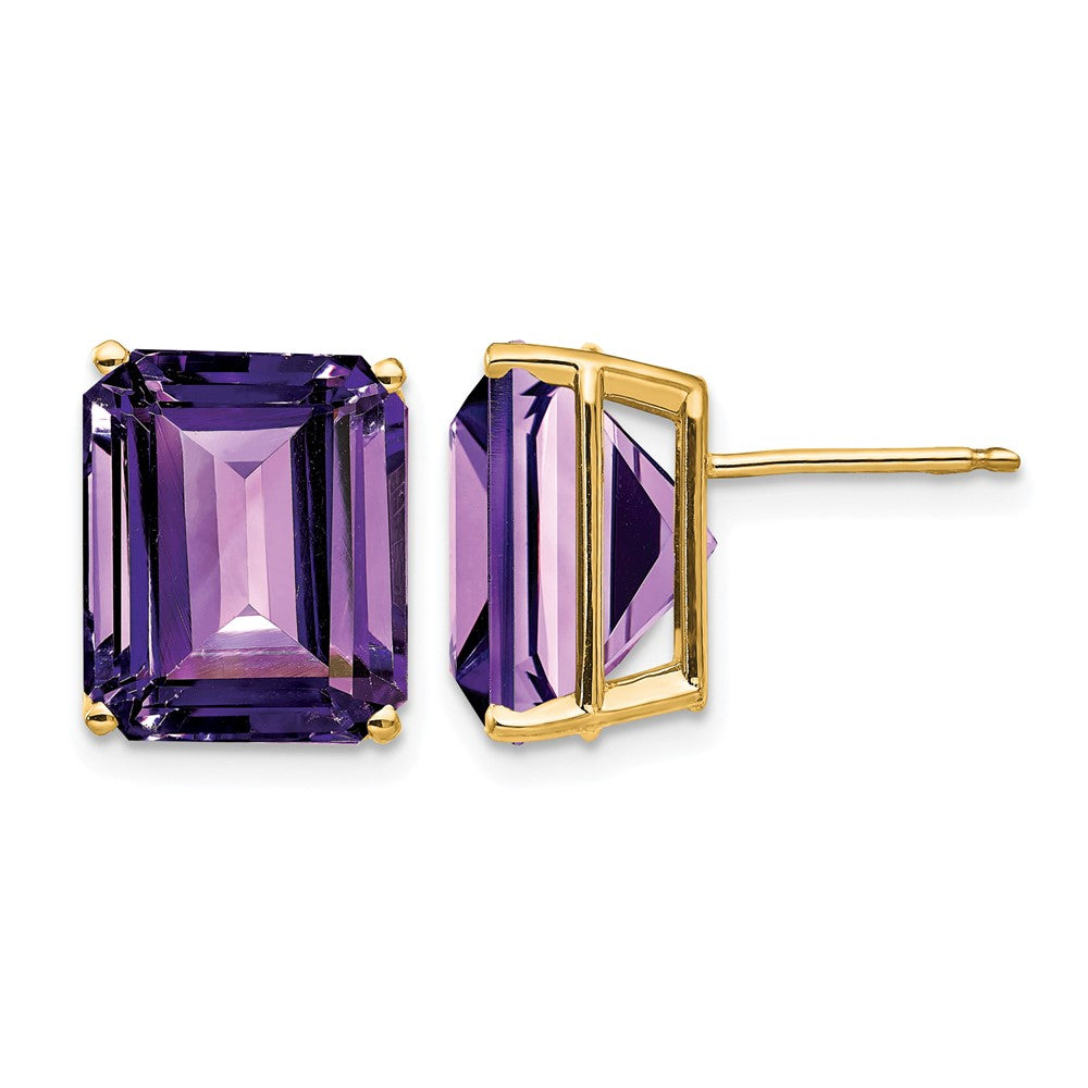 14k 12x10mm Emerald Cut Amethyst Earrings