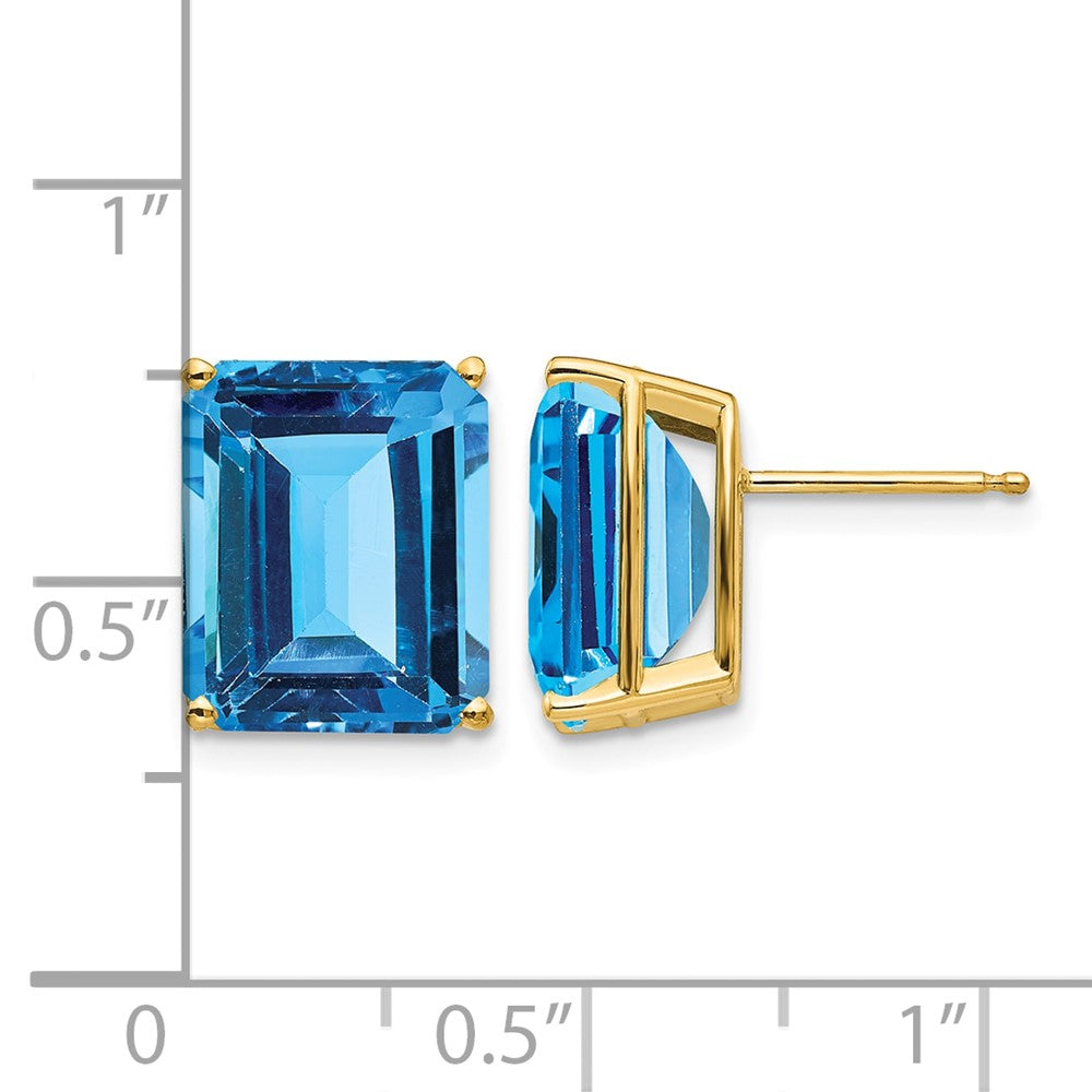 14k 12x10mm Emerald Cut Blue Topaz Earrings
