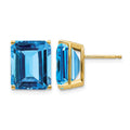 14k 12x10mm Emerald Cut Blue Topaz Earrings