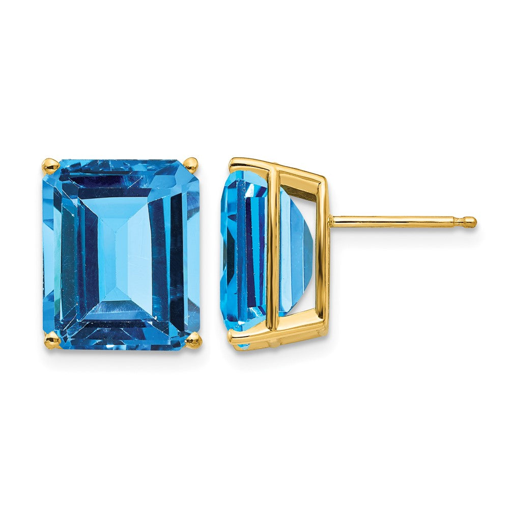 14k 12x10mm Emerald Cut Blue Topaz Earrings