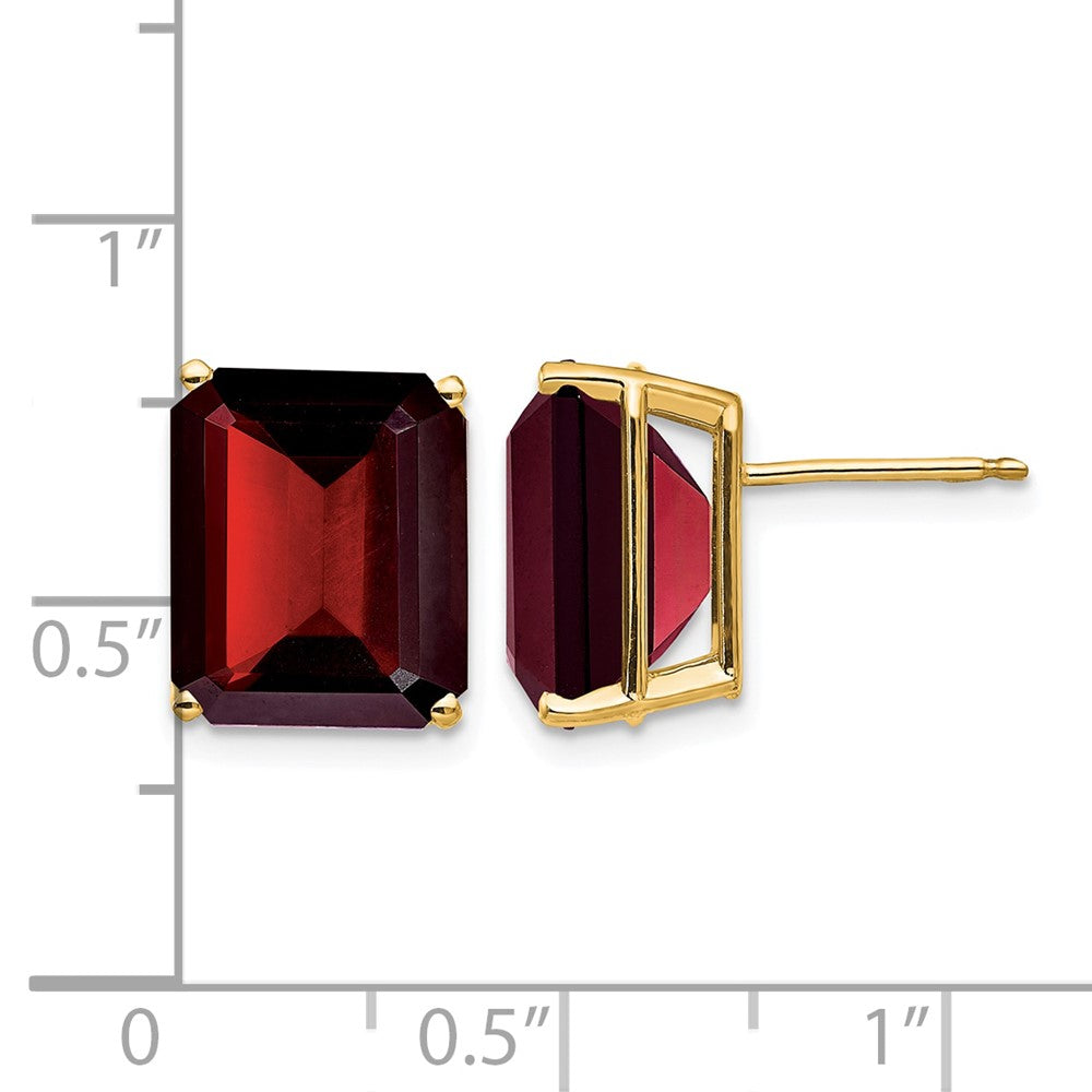 14k Emerald Cut Garnet Stud Earrings