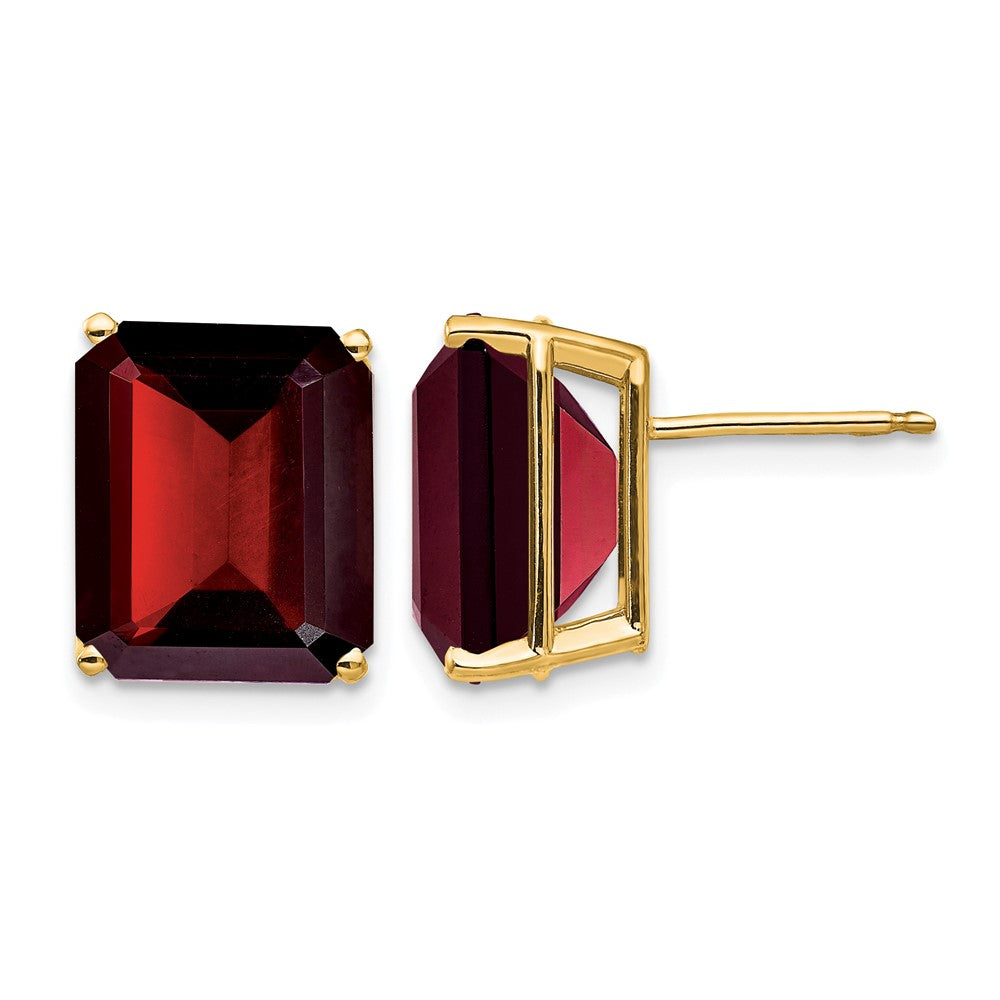 14k Emerald Cut Garnet Stud Earrings