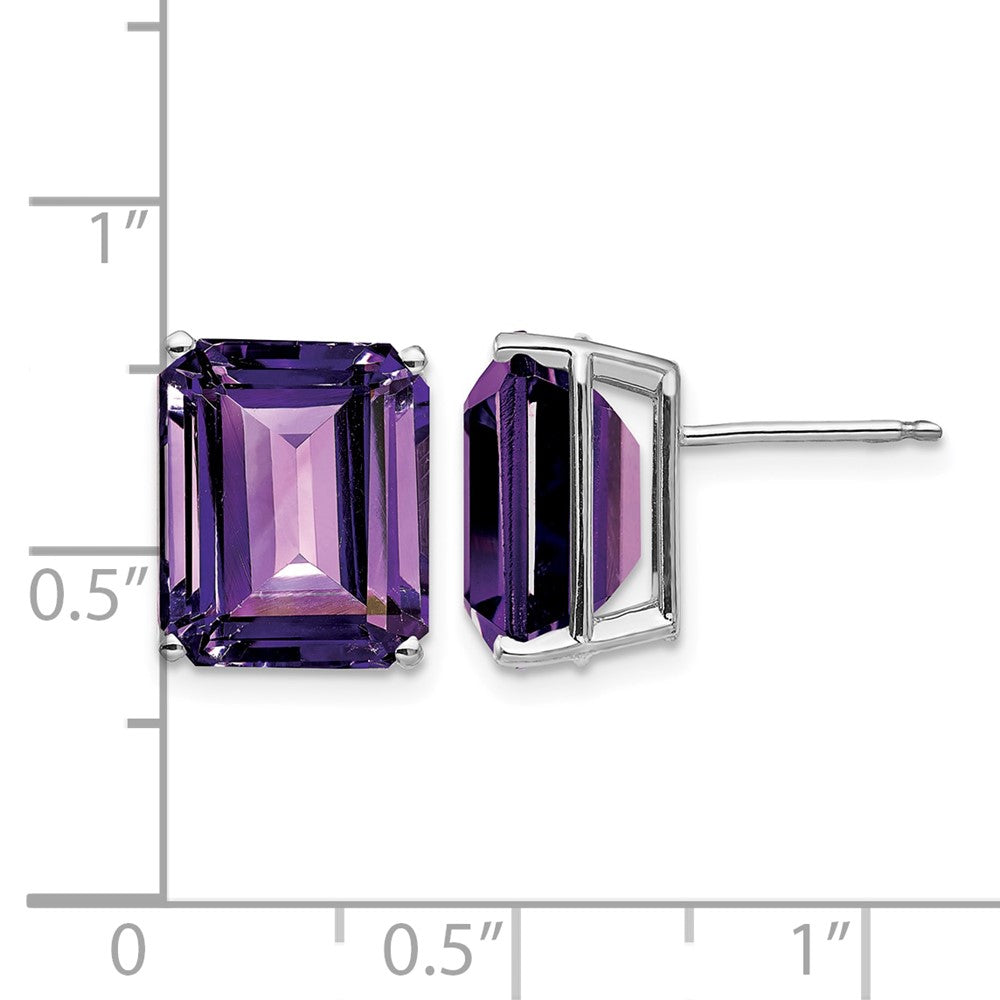 14k White Gold 12x10mm Emerald Cut Amethyst Earrings