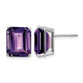14k White Gold 12x10mm Emerald Cut Amethyst Earrings