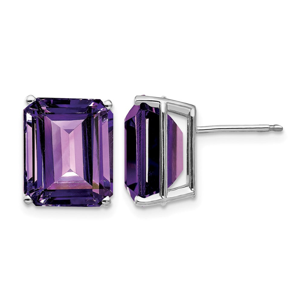 14k White Gold 12x10mm Emerald Cut Amethyst Earrings