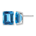14k White Gold 12x10mm Emerald Cut Blue Topaz Earrings