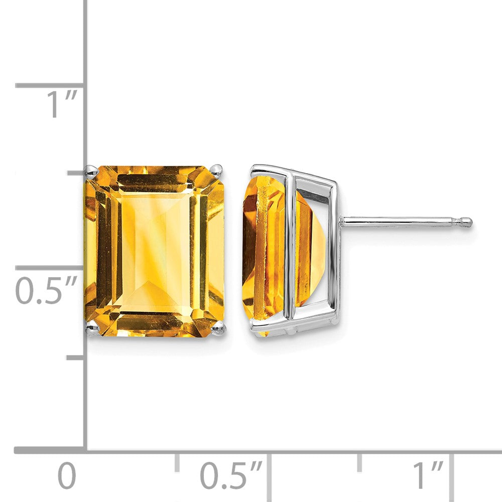 14k White Gold Emerald Cut Citrine Stud Earrings