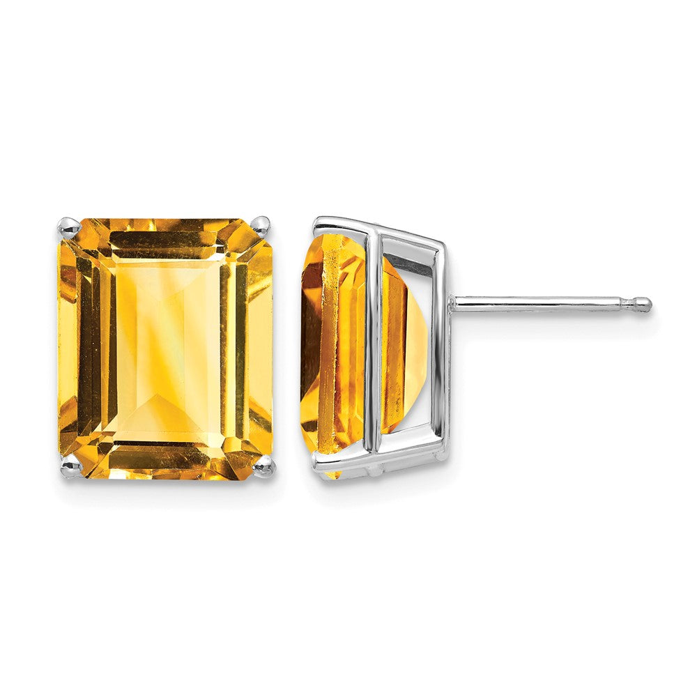 14k White Gold Emerald Cut Citrine Stud Earrings