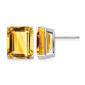 14k White Gold Emerald Cut Citrine Stud Earrings