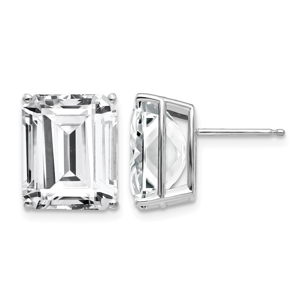 14k White Gold Emerald Cut Cubic Zirconia Stud Earrings