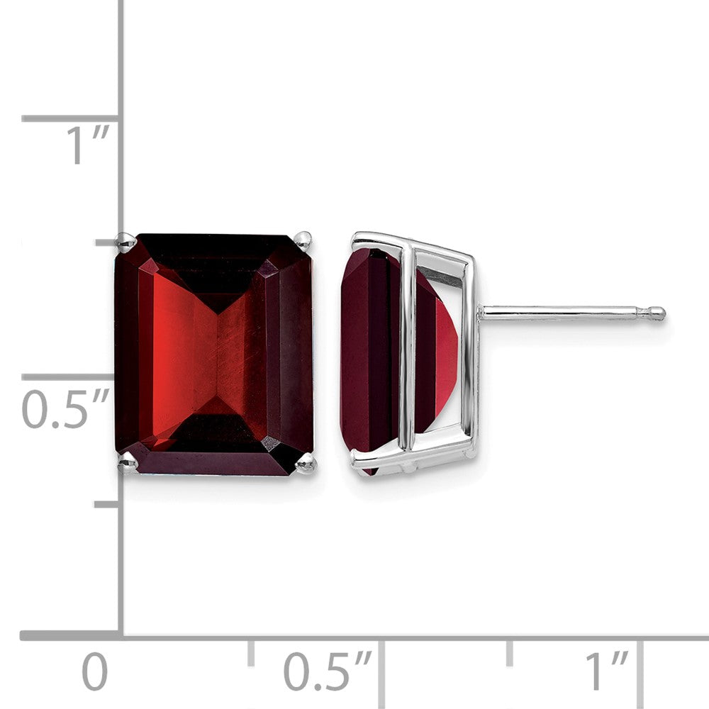 14k White Gold Emerald Cut Garnet Stud Earrings