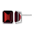 14k White Gold Emerald Cut Garnet Stud Earrings