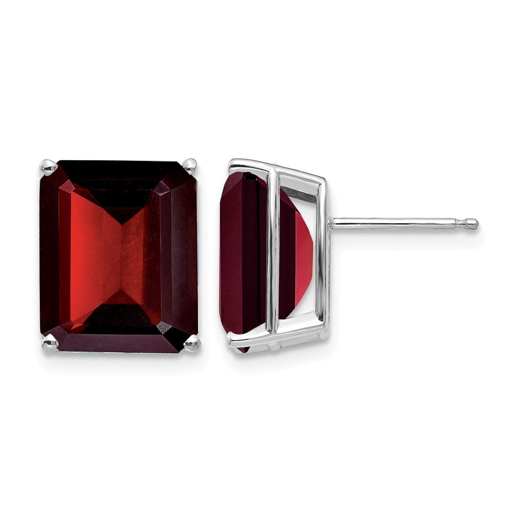 14k White Gold Emerald Cut Garnet Stud Earrings