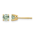 14k 4mm Round Checker-Cut Green Quartz Earrings