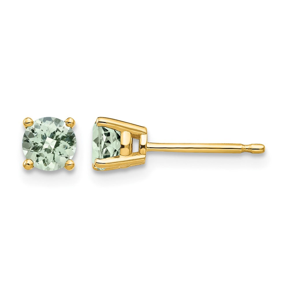 14k 4mm Round Checker-Cut Green Quartz Earrings