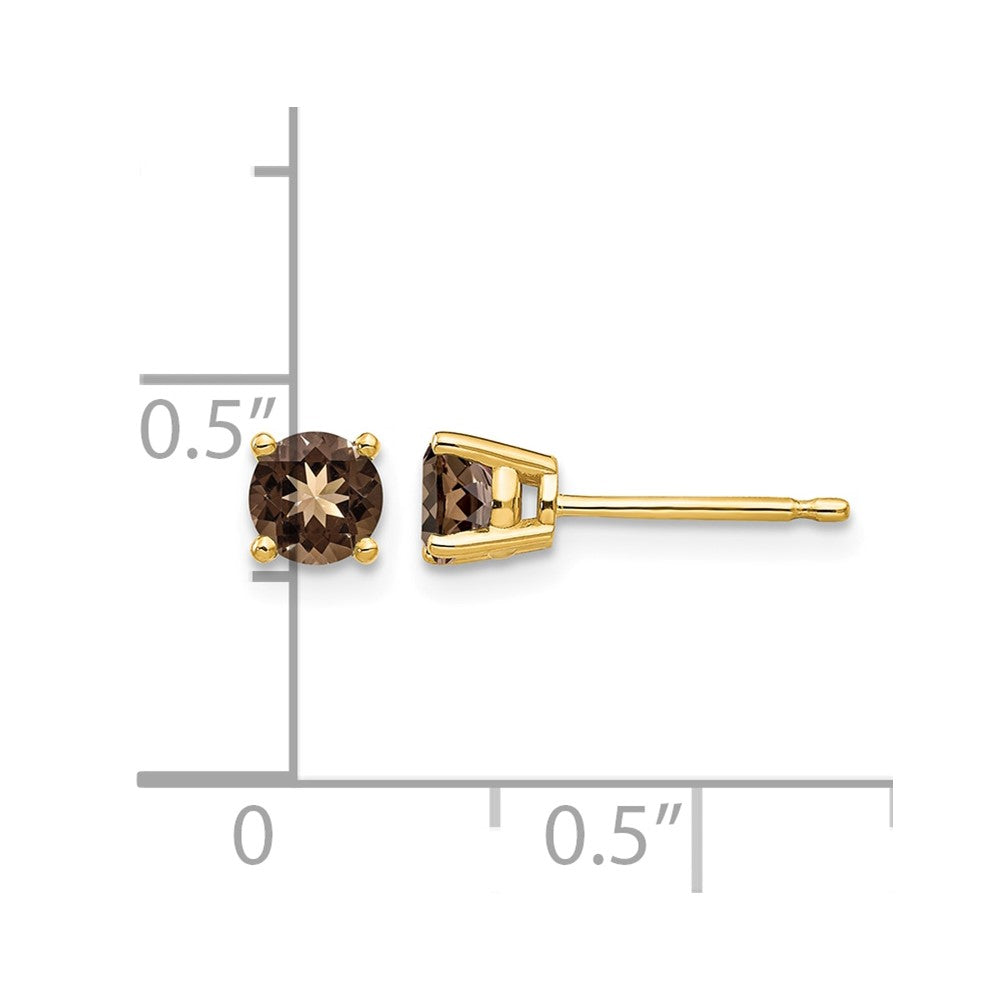 14k 4mm Round Smoky Quartz Earrings