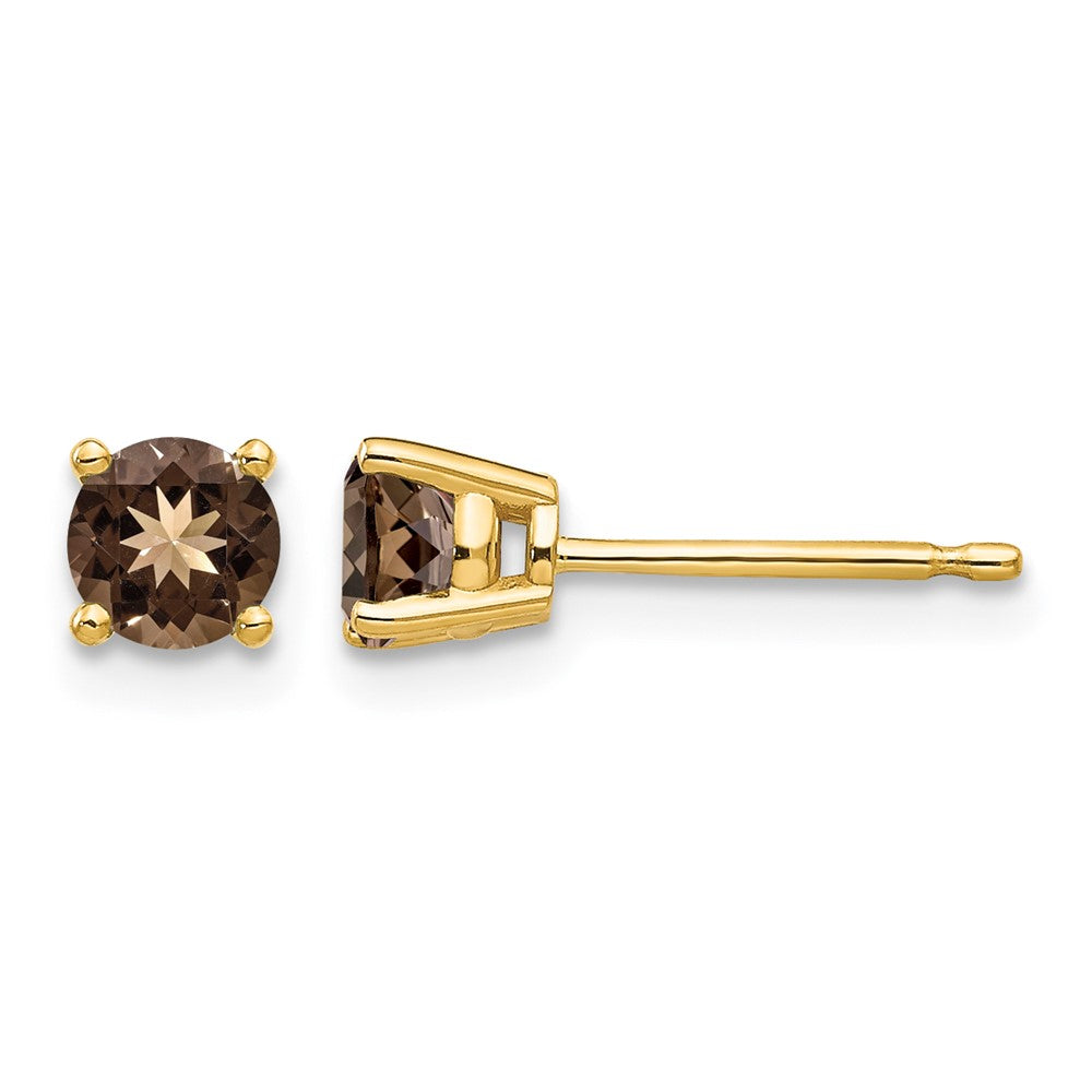 14k 4mm Round Smoky Quartz Earrings