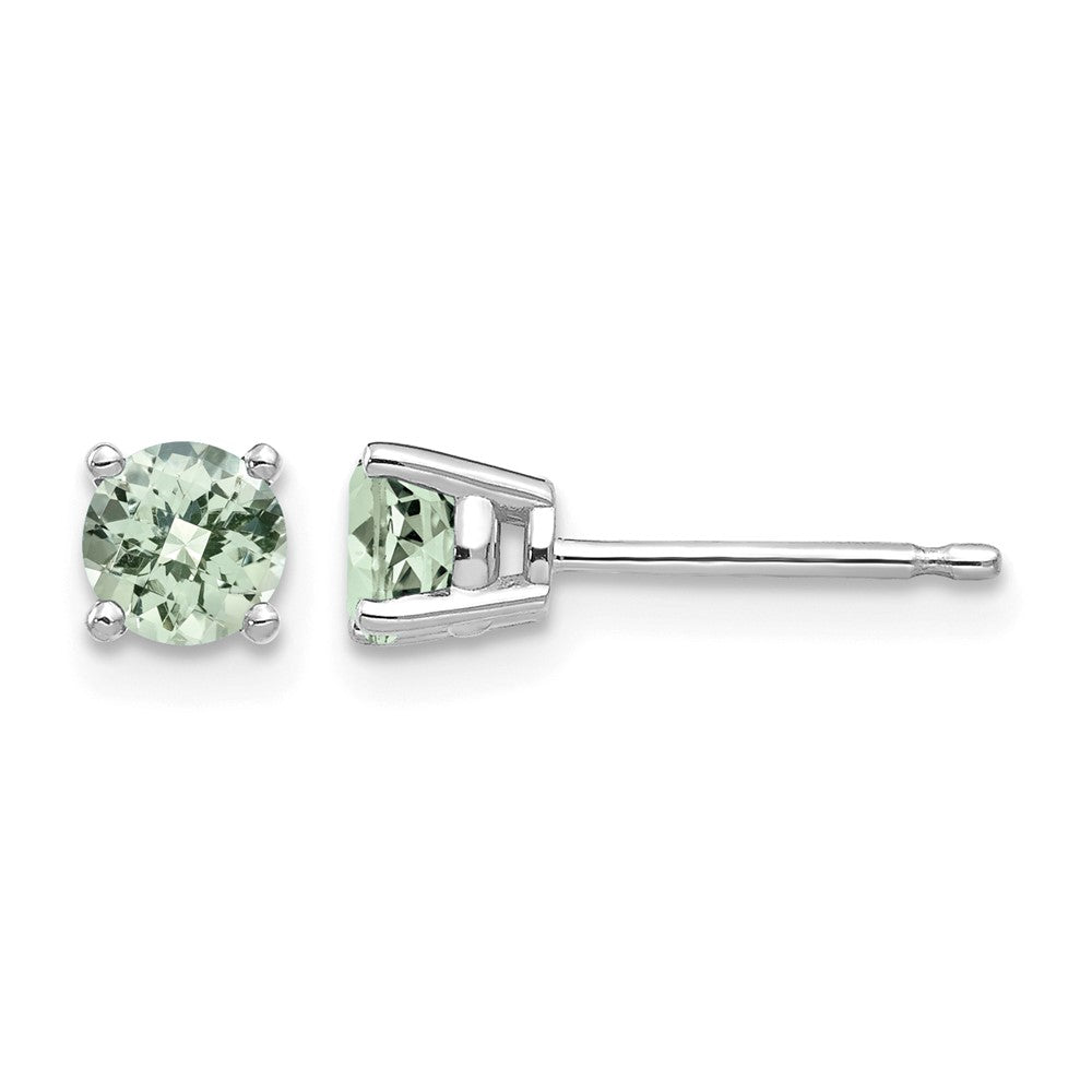 14kw 4mm Round Checker-Cut Green Quartz Earrings