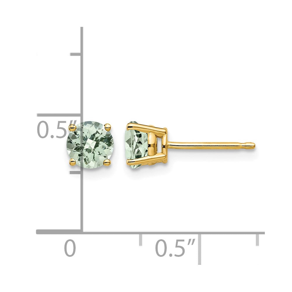 14k 5mm Round Checker-Cut Green Quartz Earrings