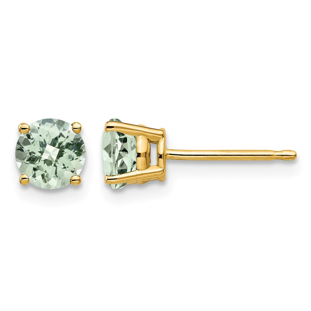 14k 5mm Round Checker-Cut Green Quartz Earrings
