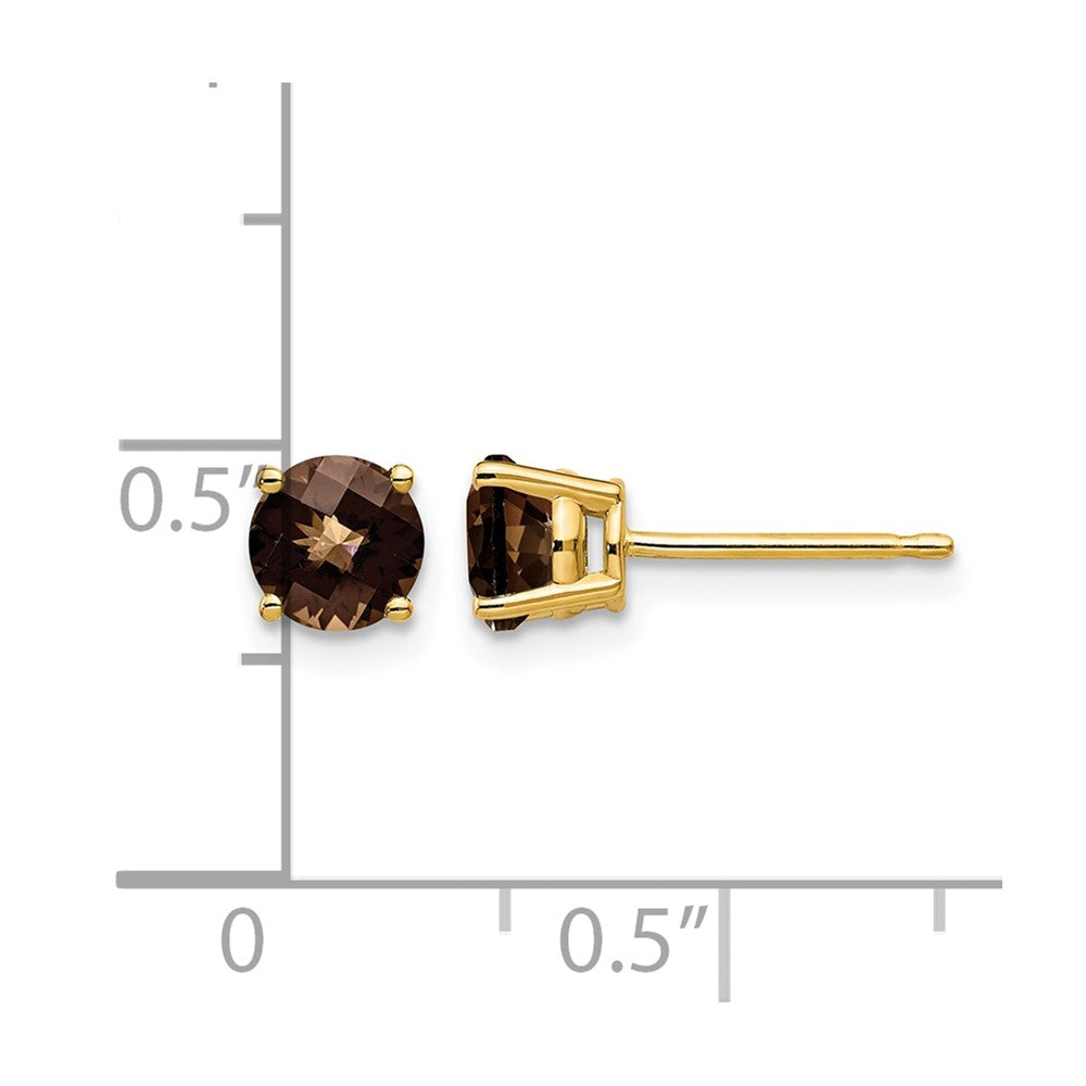 14k 5mm Round Checker-Cut Smoky Quartz Earrings