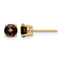 14k 5mm Round Checker-Cut Smoky Quartz Earrings