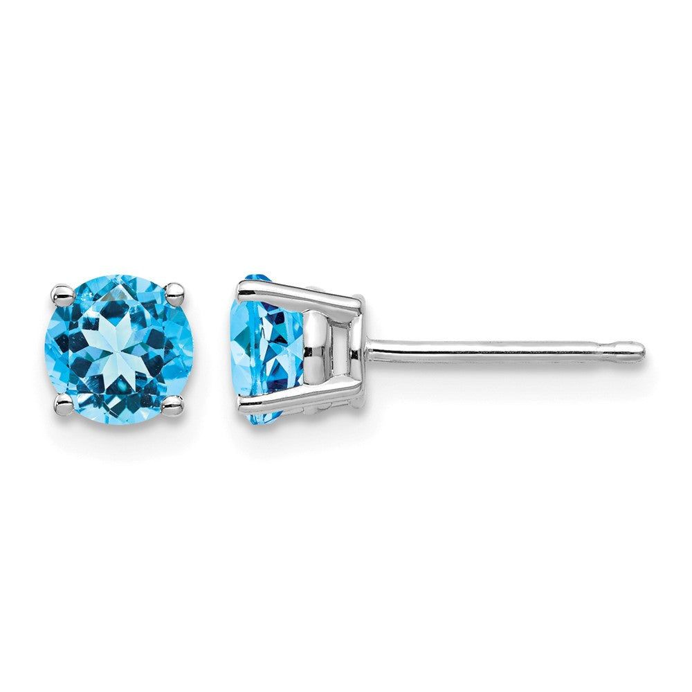 14k White Gold 5mm Blue Topaz Earrings