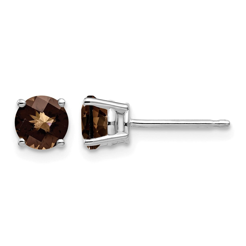 14kw 5mm Round Checker-Cut Smoky Quartz Earrings